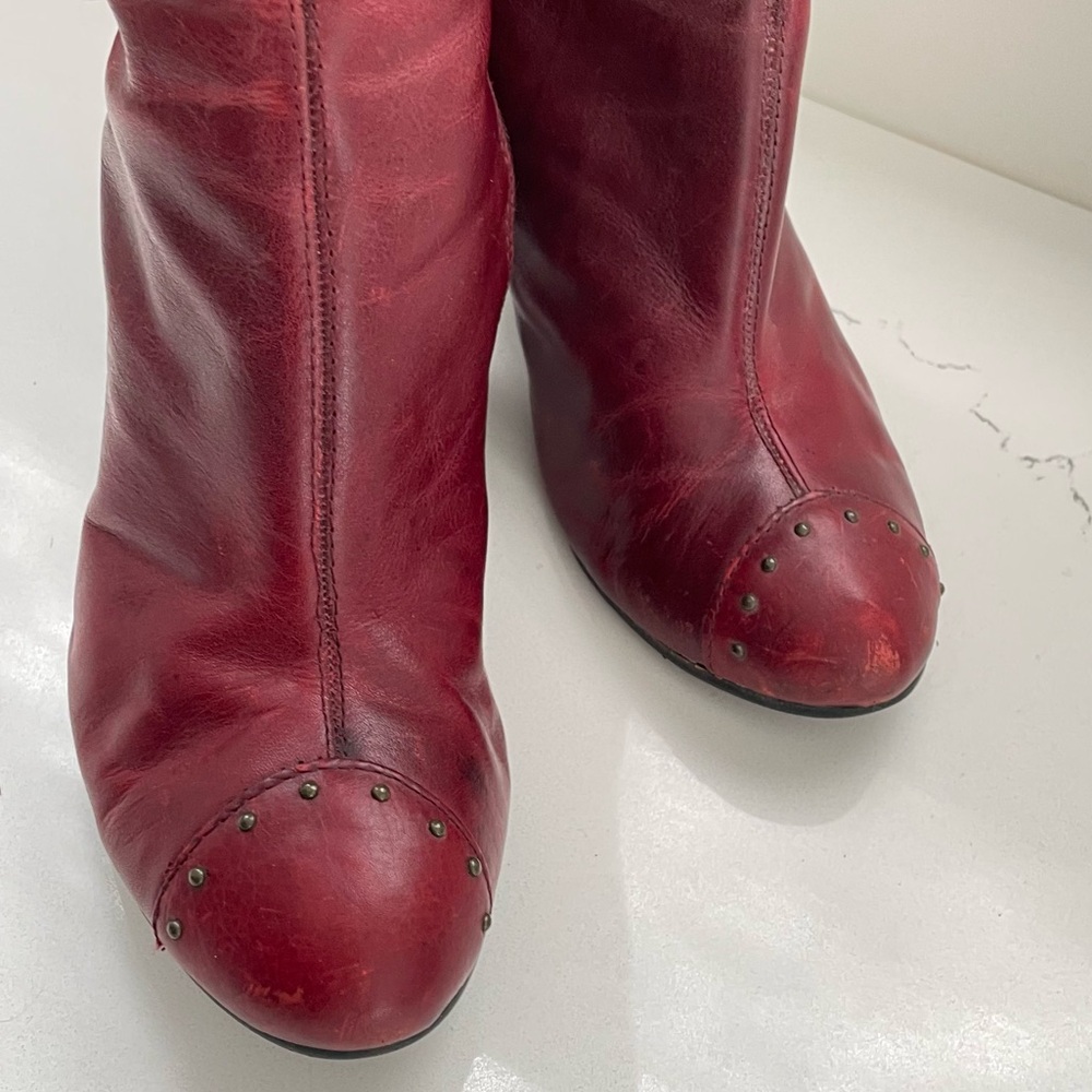 Farylrobin Red Leather Heeled Boots